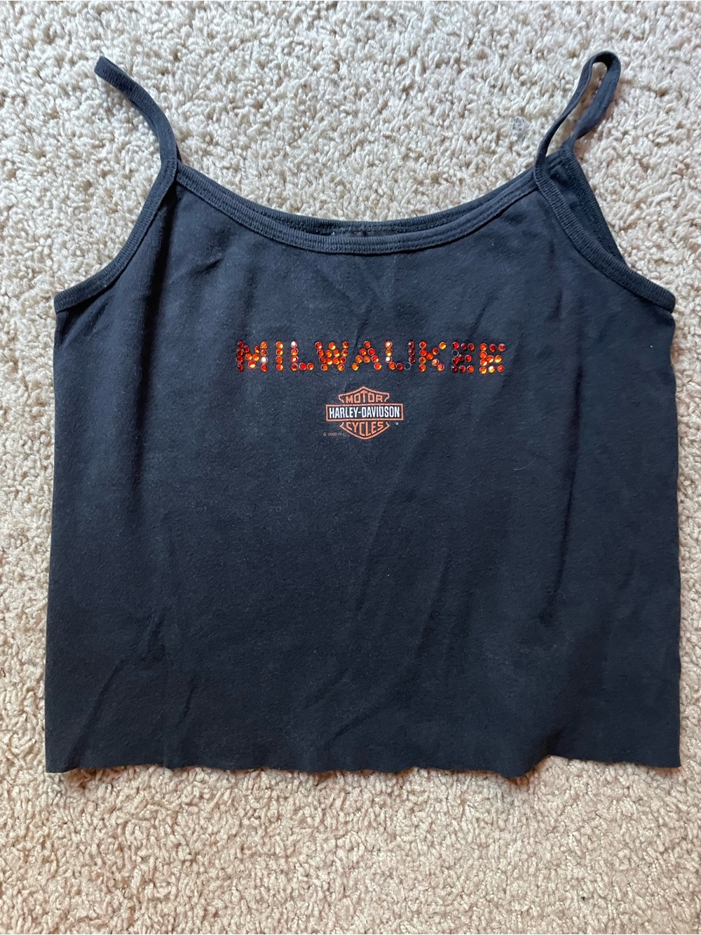 Harley-Davidson Black Tank with Red-Orange Crystal 'Milwaukee' Detail